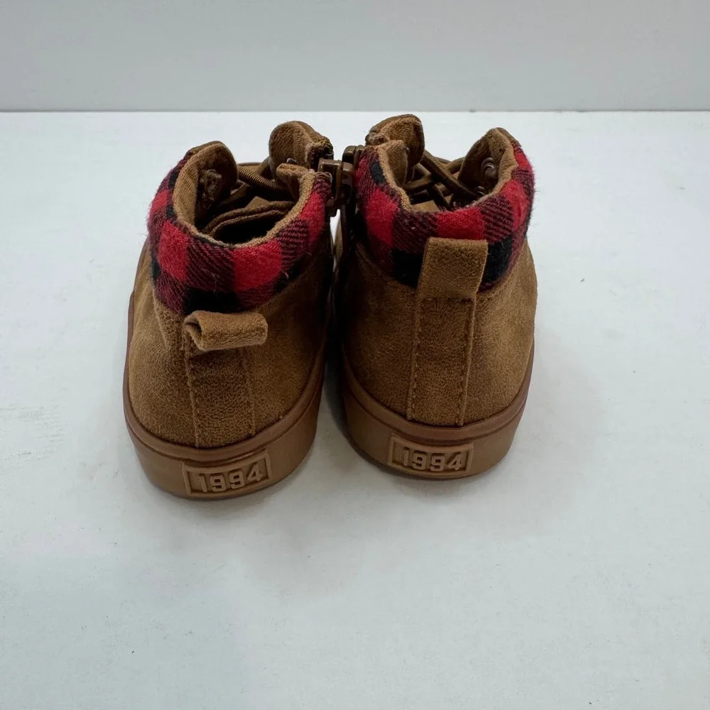 Old Navy High Top Sneakers Kids 6 Brown Buffalo Plaid Side Zip Boots 5483894-00‎